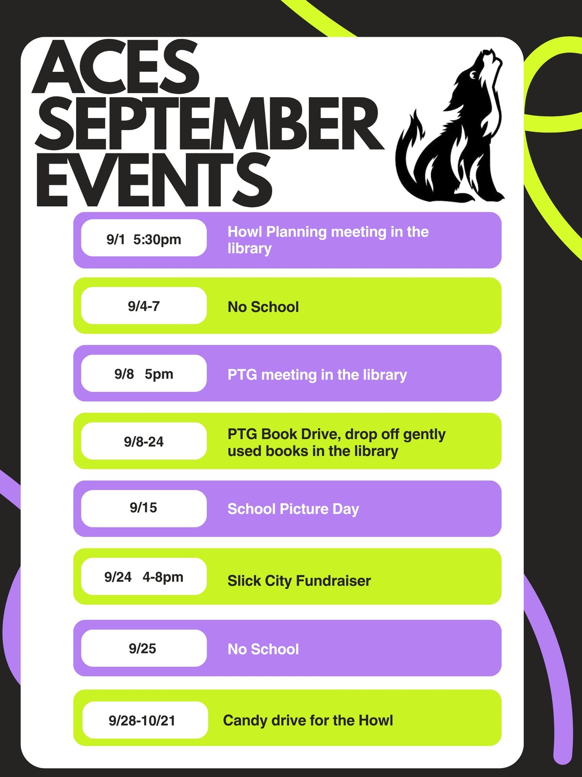 ACES September events flyer